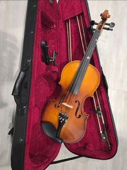 3/4 Acoustic Violin Varnish Brown with Hard Case, Bow, Shoulder Rest, Rosin