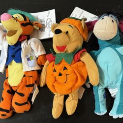 The Disney Store 8” & 9” Mini Bean Bags. Tigger, Pooh, Eeyore. Set Of 3 $40.00