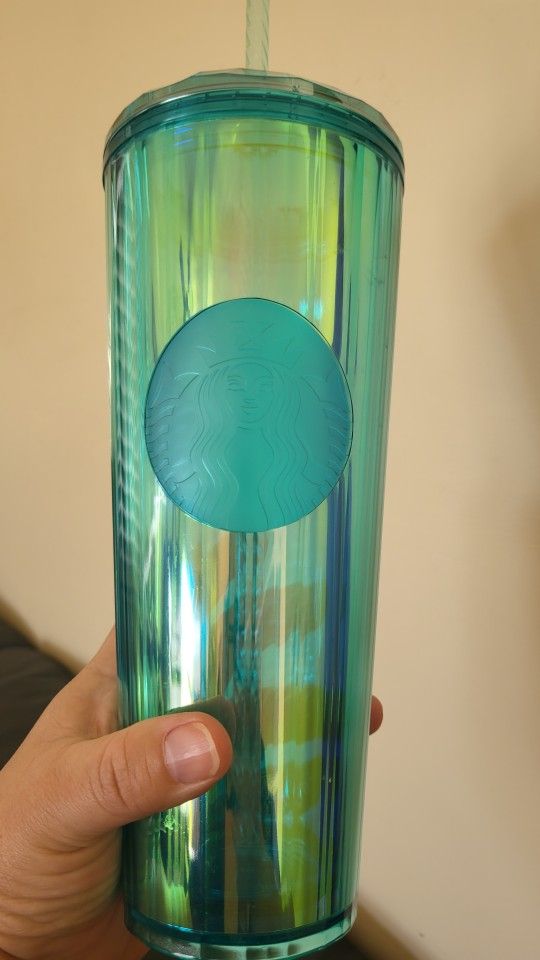 NEW*** Starbucks Kaleidoscope Turqouise/Teal Diamond Cold Cup Tumbler With Straw-24oz