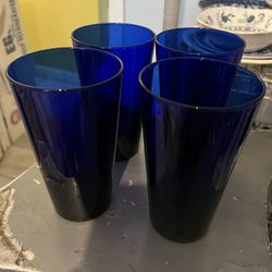 4 Cobalt Blue Water Glasses 