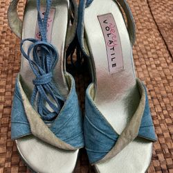 Turquoise & Celadon Green Suede Wedge Heels-size 6