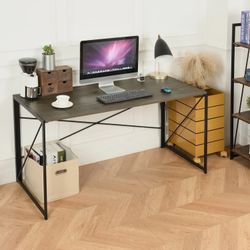 Homy Casa Harper 55" Walnut Wood Tone Folding Desk Computer Desk Home Office Studio Apartment