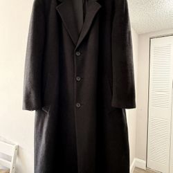 Lauren Ralph Lauren Men's Wool 44R 44 Regular Overcoat Black Dark Charcoal Coat 3/4 Length 45” Long