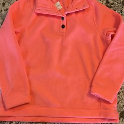J Crew Women’s NEW Medium Quarter Button Neck Fleece Pullover Bright Neon Top 