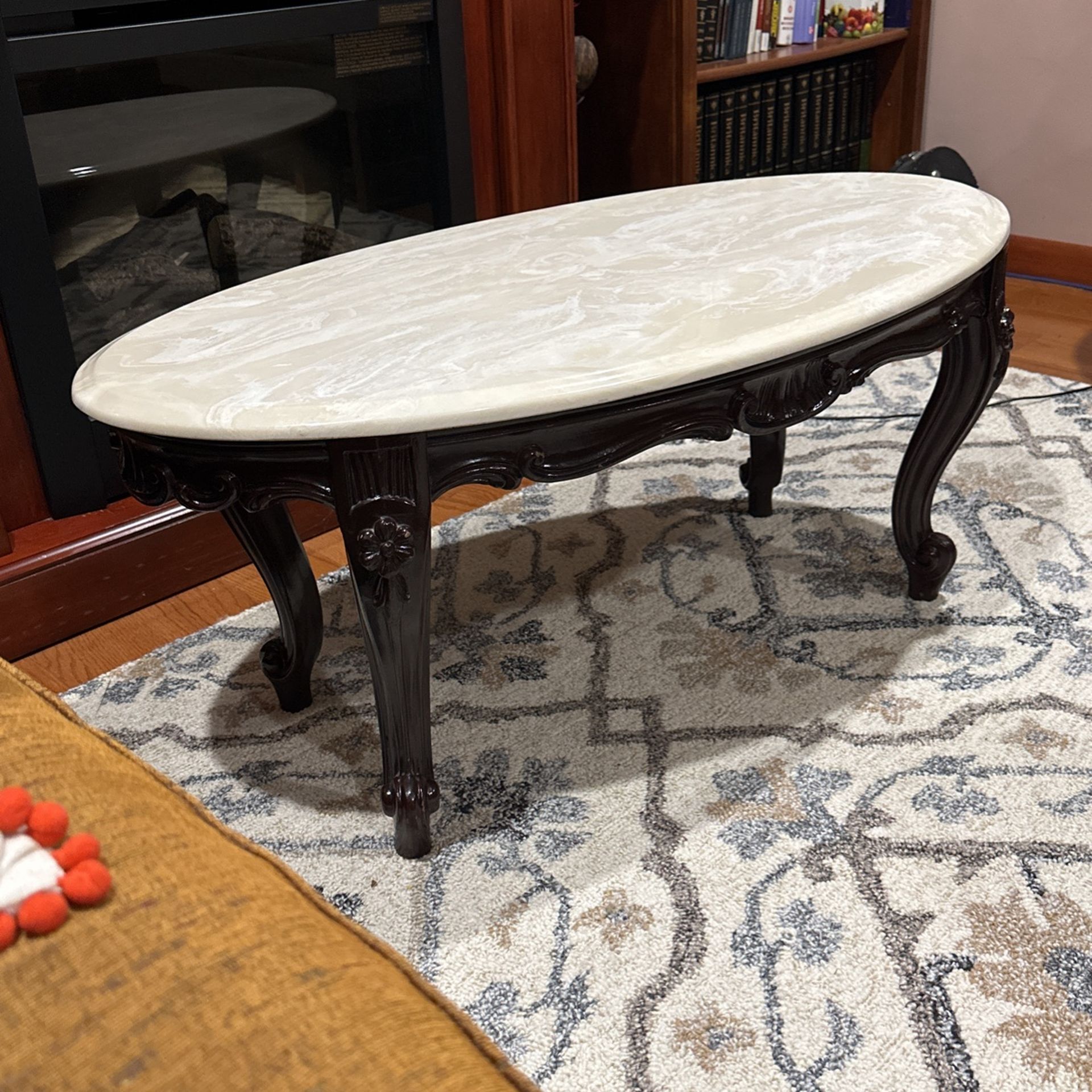 Marble Top Cherry Wood Coffee Table