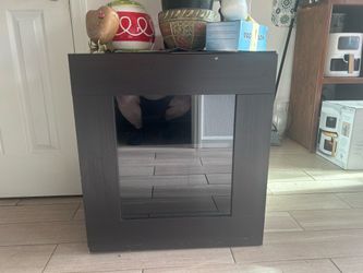 Glass cabinet inside end table.