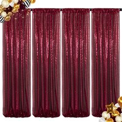 ShinyBeauty Sequin Backdrop 4 Panels Burgundy 2FTx8FT Fabric Photo Curtains For Party Baby Shower Glitter Backgrounds