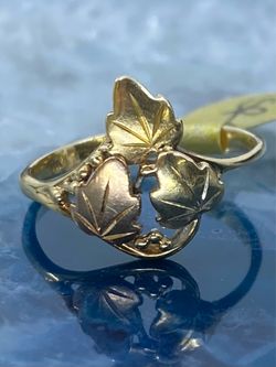 $400 Three Tone Yellow White and Rose Gold Leaves Ring