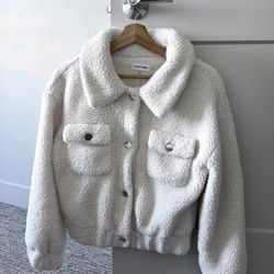 Calvin Klein Women's Snap Front Sherpa Jacket White