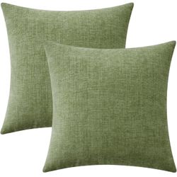 MIULEE Pack of 2 Couch Throw Pillow Covers 22x22 Inch Spring Soft Sage Green Chenille Pillow Covers for Sofa Living Room Solid Dyed Pillow Cases