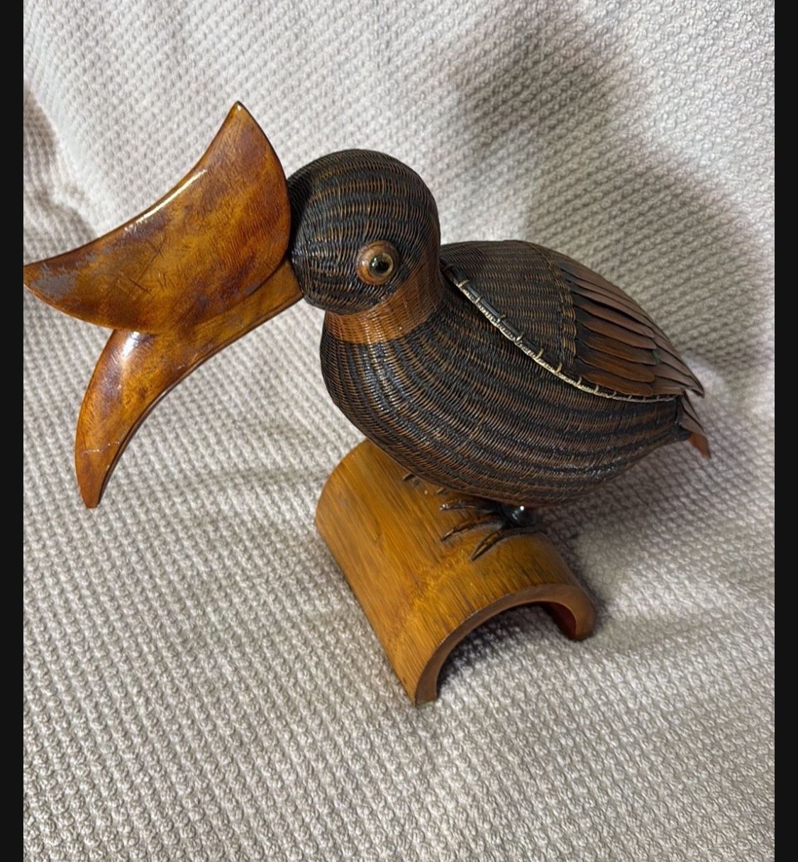 Vintage Wicker Wood Toucan Bird Box / Made In The Peoples Of Republic Of China SHANGHAI HANDICRAFTS