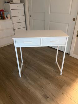 White Desk with Two Fabric Drawers