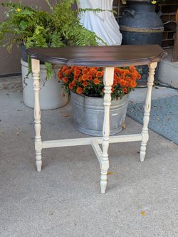 Vintage Small Demilune Half Moon Accent Table Turned Legs