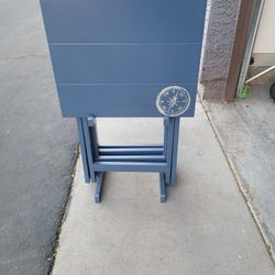 Linon Compass Tray Table Set Navy