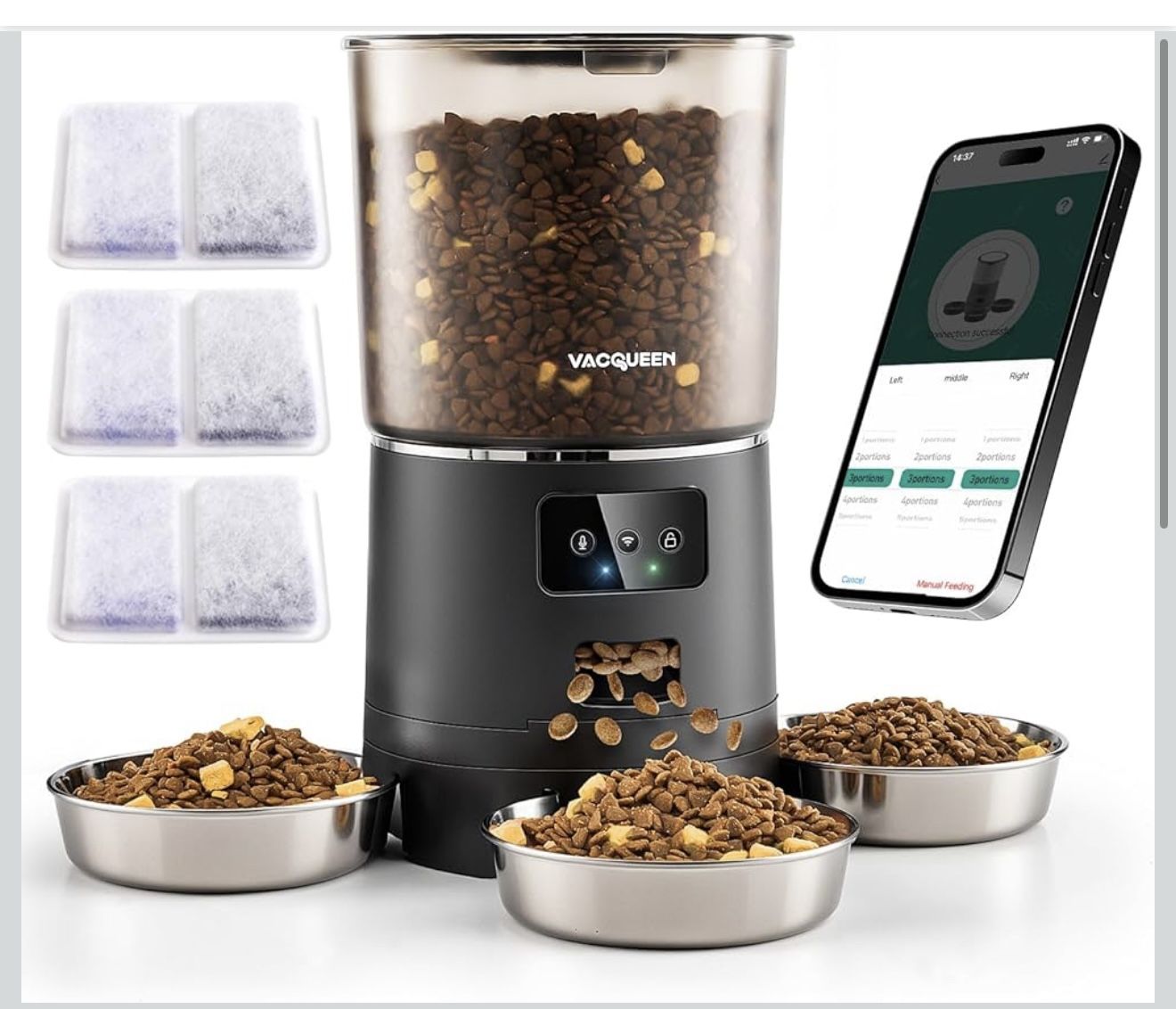 Automatic Cat Feeder for 3 Cats, 6L/25 Cup Cat Food Dispenser