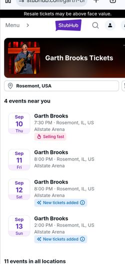 Garth Brooks tickets 8/12 or 8/13 at Allstate Arena