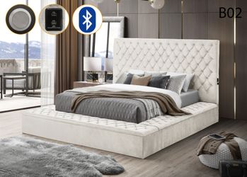 bliss Luxury Bluetooth Velvet Bed with Speakers & USB - Delivery & Financing