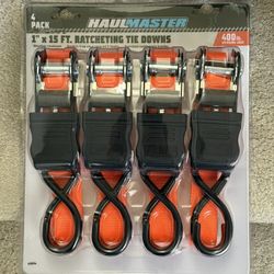 NEW Ratcheting Tie Down Straps Haul-Master 1 in x 15 ft, 400 lb Capacity