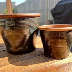 2 Heavy Large Glazed Ceramic Flower Pots