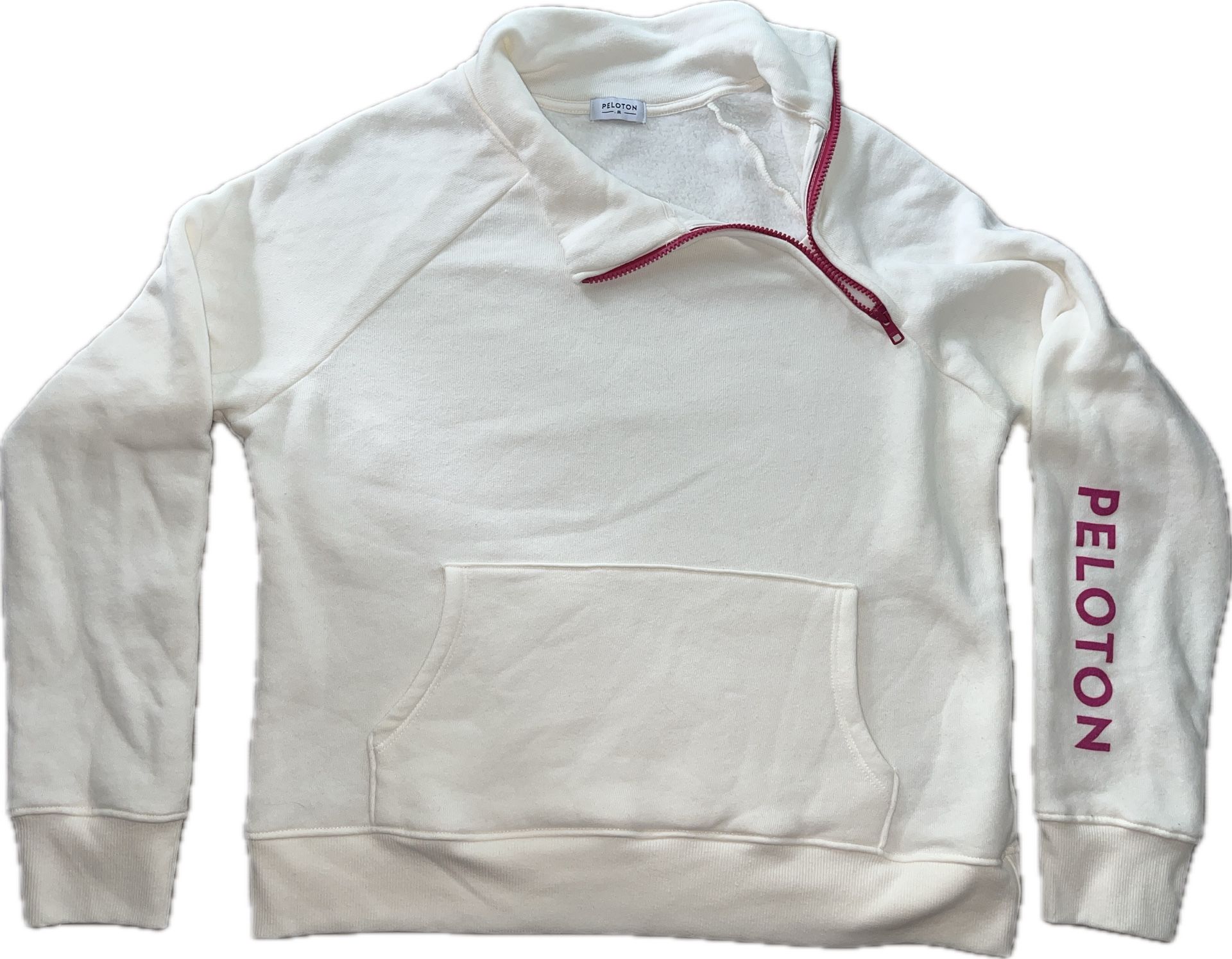 Peloton Incline Side Zip Pullover Sweatshirt M Ivory & Pink