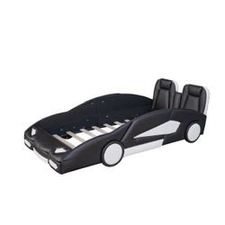 Twin Solid Wood Race Car-Shaped Bed