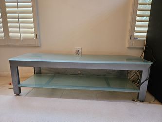 Sanus SFV65 Lowboy Entertainment TV Stand  – 65" Wide, Silver Metal Frame & Frosted Tempered Glass