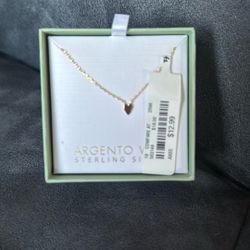New Argento Vivo Heart Necklace Gold Color Sterling Silver