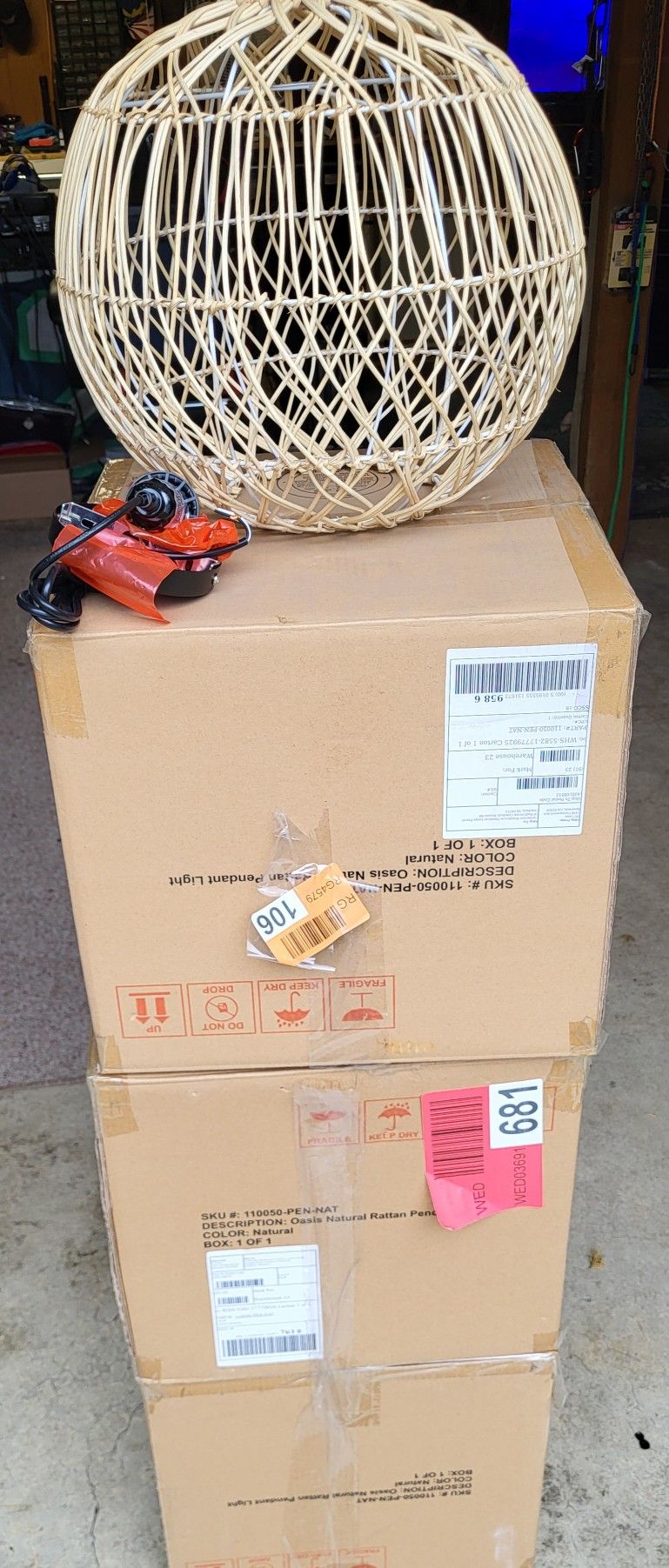 3 New Oasis Rattan Hanging Pendant Lamp With Hardware