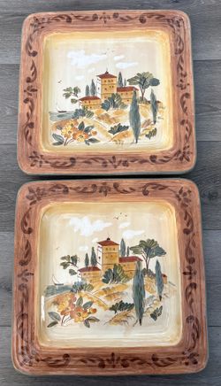Set of 2-Vintage CERTIFIED INTERNATIONAL Tuscan Landscape Tuscany Platter 14"x14"