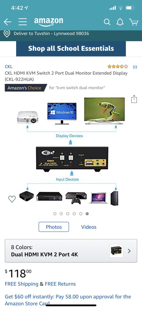 CKL HDMI KVM Switch 2 Port Dual Monitor Extended Display CKL-922HUA