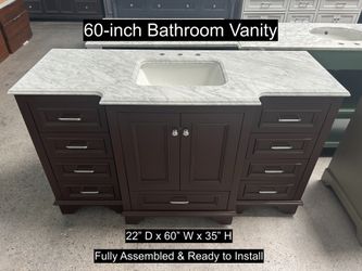 60" Bathroom Vanity with Carrara Marble Countertop & Solid Wood & Plywood Cabinet #3490