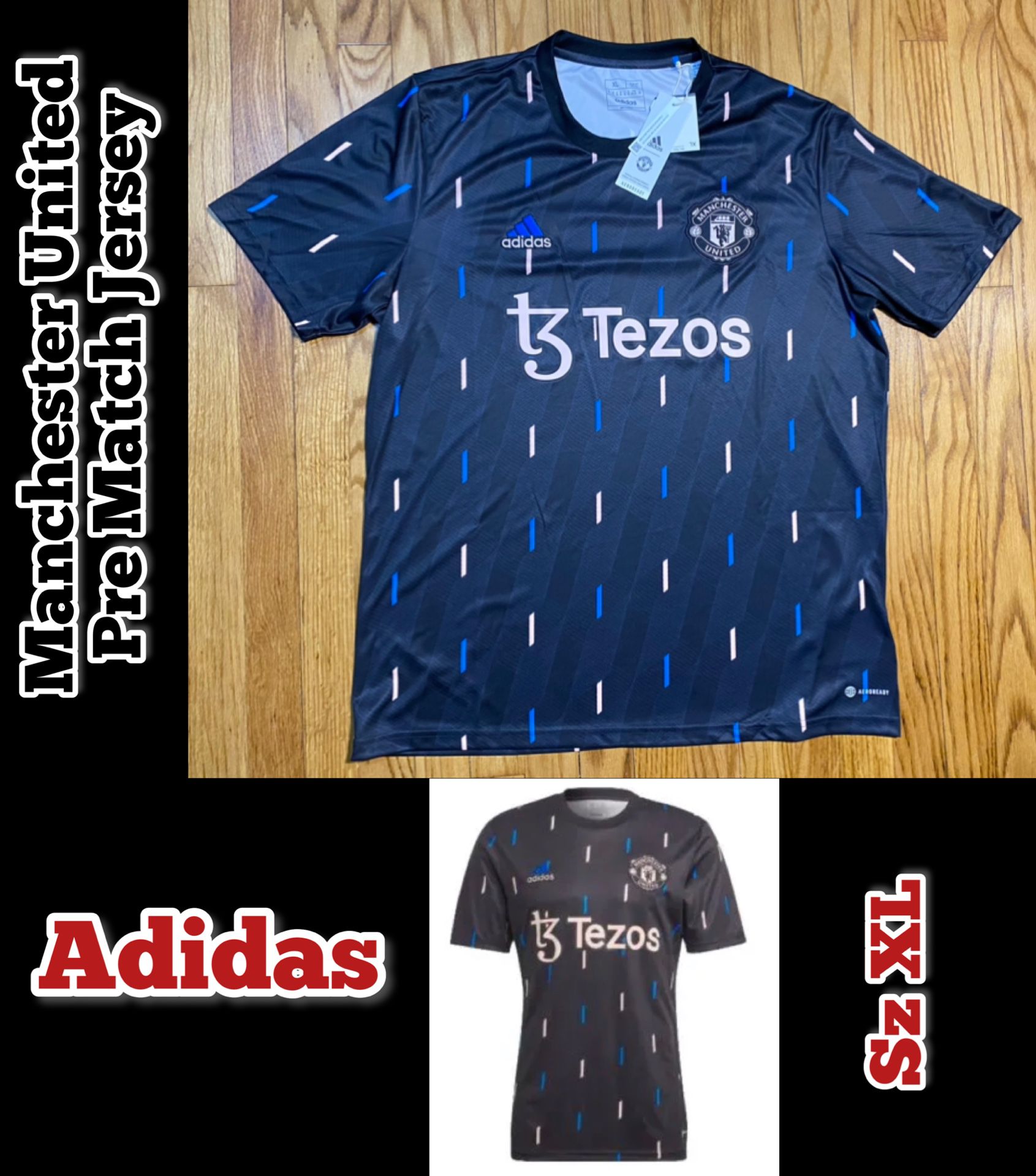 Adidas Manchester United Pre Match Jersey Black Men’s Sz XL New