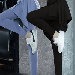 2pcs Casual Sports Skirted Leggings, Asymmetrical Solid Color Active Leggings With Skirts, Women's Activewear 2XL 