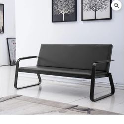 Walsport Guest Reception Chair with Padded Arms, PU Leather, Heavy Duty 330 Lb Capacity, Black (Black, Triple seat)