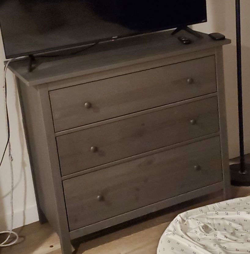 Grey 3 Drawer Dresser 37” Tall  42” Wide  15”Deep