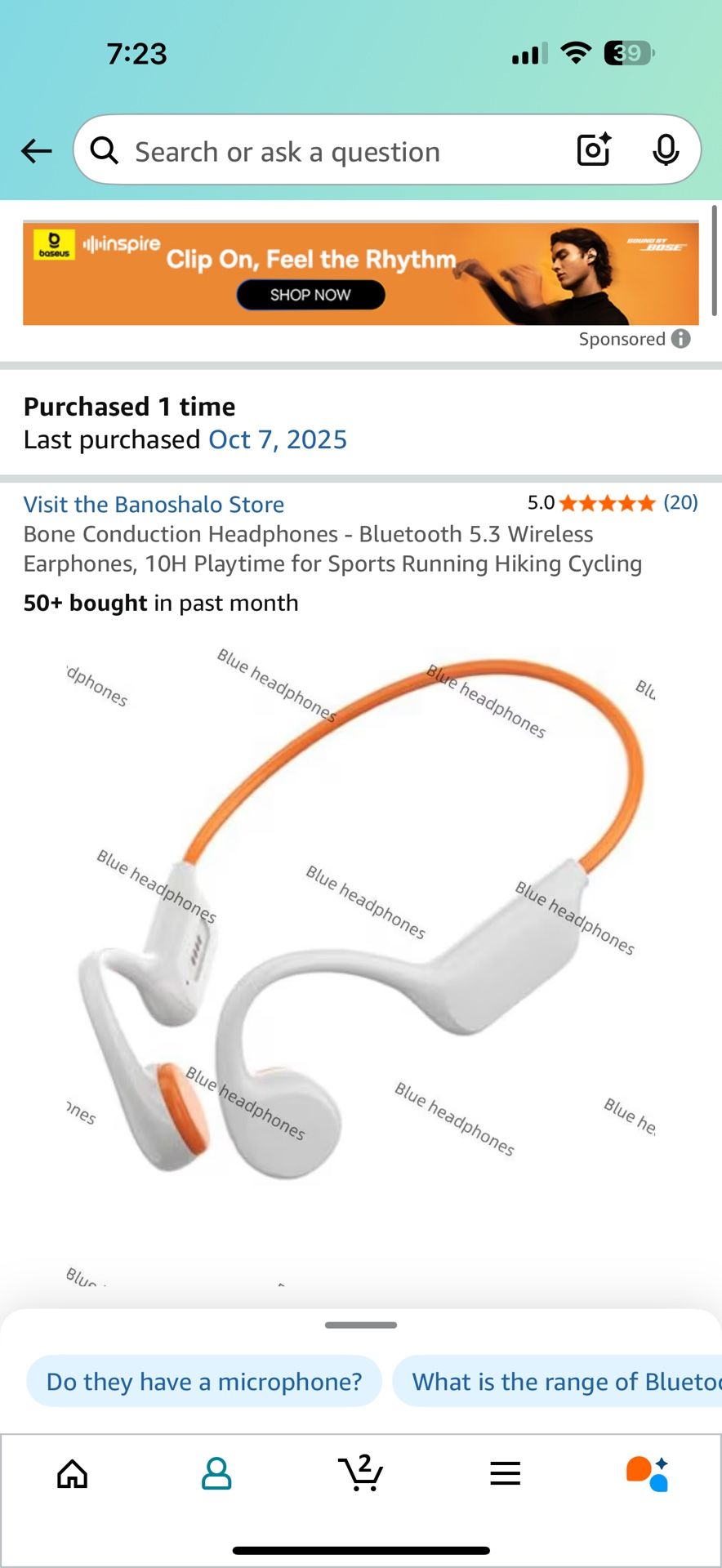 Bone Conduction Headphones - Bluetooth 5.3 Wireless Earphones, 10H Playtime for Sports Running Hiking Cycling