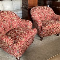 Pair Of Red Arm Chairs W Ottoman 