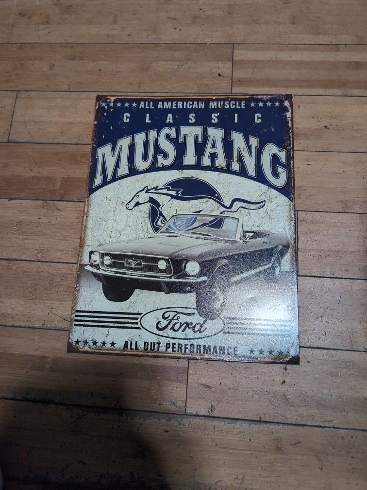 Vintage Ford Mustang Sign Auto Muscle Car Garage Pony American 