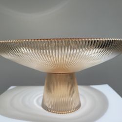 Amber Colored Set Of Ribbed Glass Pedestal Bowls