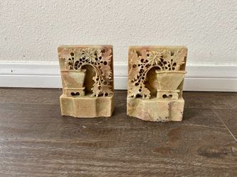 Pair Vintage Carved Onyx Stone bookends 