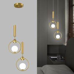 ADCTHOME Modern Globe Glass Pendant Light fixtures 2-Light, Simplicity Gold Pendant Lighting, Mid Century Chandelier for Kitchen Island Dining Room Be