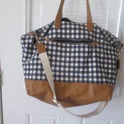 Medium-Large Blue Plaid Overnight Bag