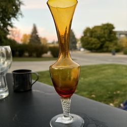 Amber Art Glass Vintage Vases And Candy Dish