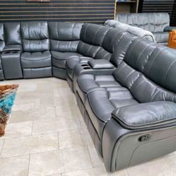 Madrid, gray leather reclining sectional now only $1299. Easy finance option. Same-day delivery.