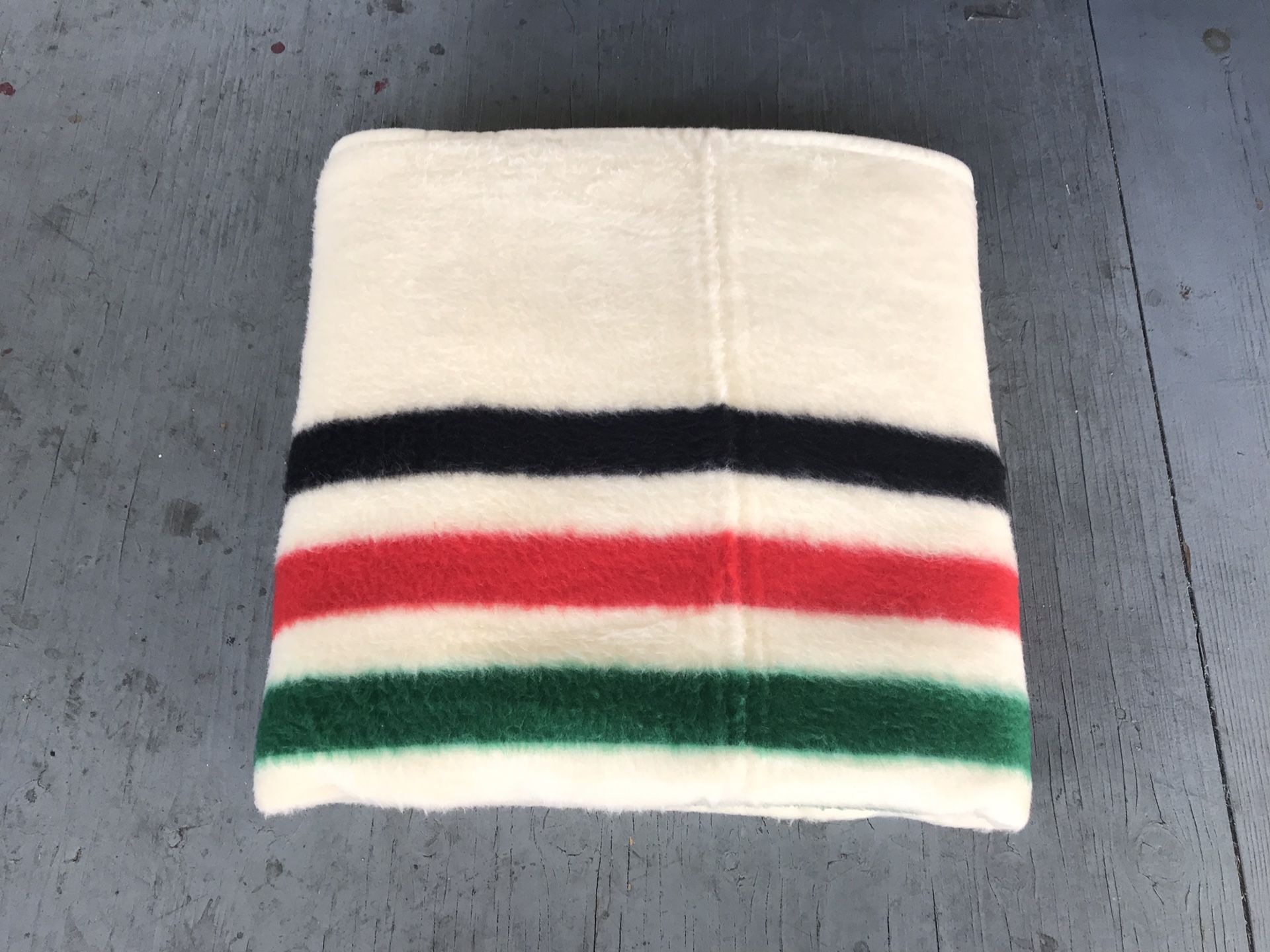 RARE Vintage 80s Biederlack Hudson Bay Style Striped Ivory Soft Blanket Throw cobija