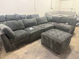 Gray Fabric Sectional Sofa with Ottoman