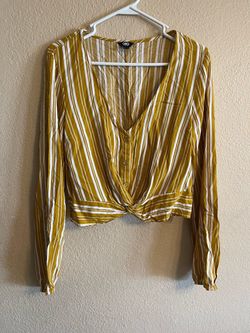 Guess mustard and white Striped  Top size L