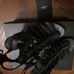 Coach Leslie Semi Matte Calf Leather Chain Gladiator Heels