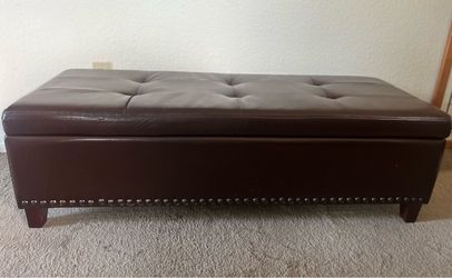 Brown Faux Leather Storage Ottoman Bench in good condition