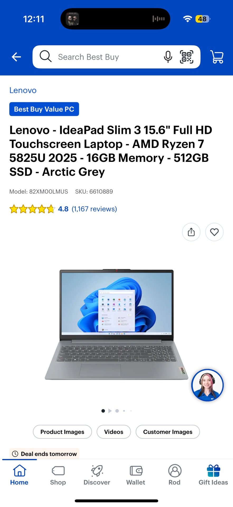 Lenovo - IdeaPad Slim 3 15.6" Full HD Touchscreen Laptop - AMD Ryzen 7 5825U - 16GB Memory - 512GB SSD